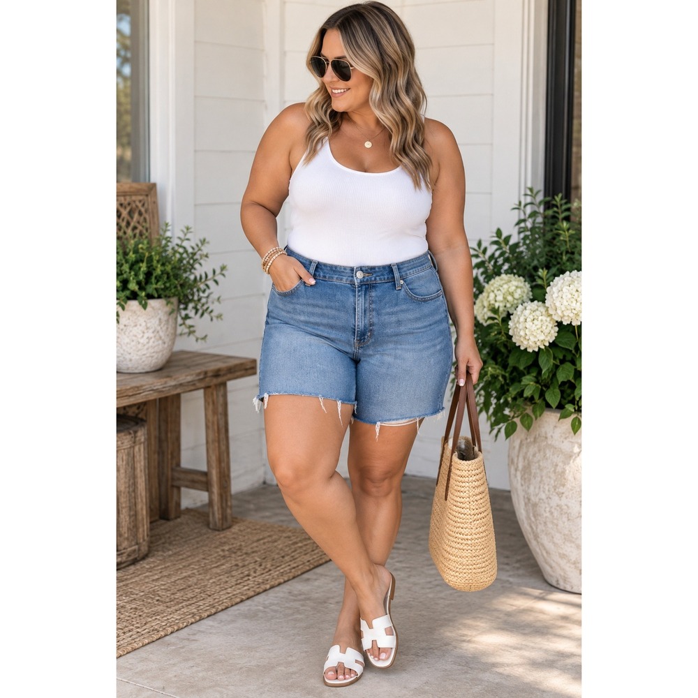 Torrid Perfect 10 Bermuda‎ Short Vintage Stretch Denim Raw Hem Blue Plus Size 22